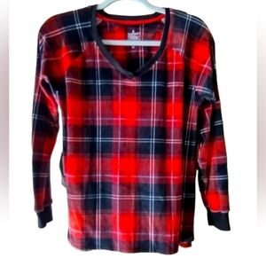 XS CUDDLDUDS Plush Plaid Top Long John Banded Wrist Hi-low buffalo plaid Red